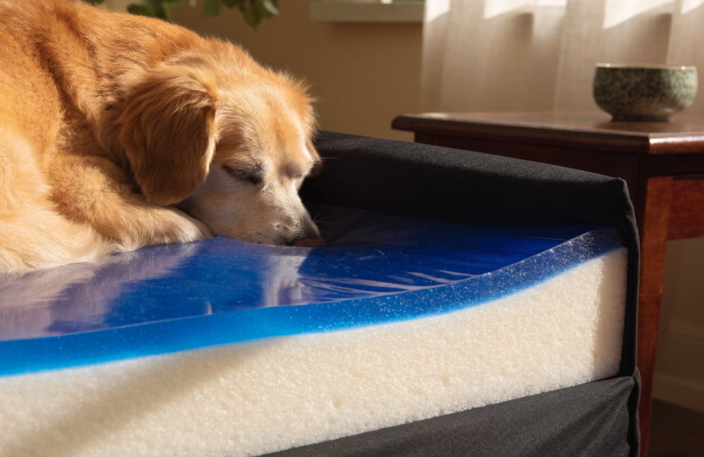 Gel layer over support foam in a cooling dog bed