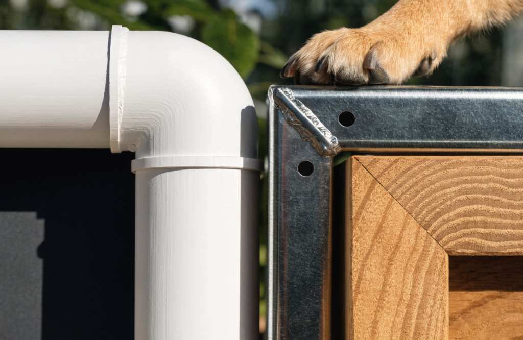 PVC, steel and wood dog bed frame corners compared