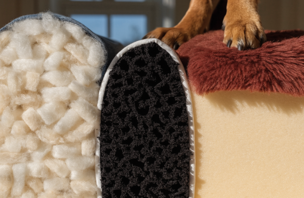 Fiberfill, shredded foam and solid foam fills compared