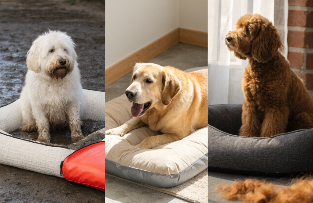 Washable dog beds matched to mud, drool and shedding