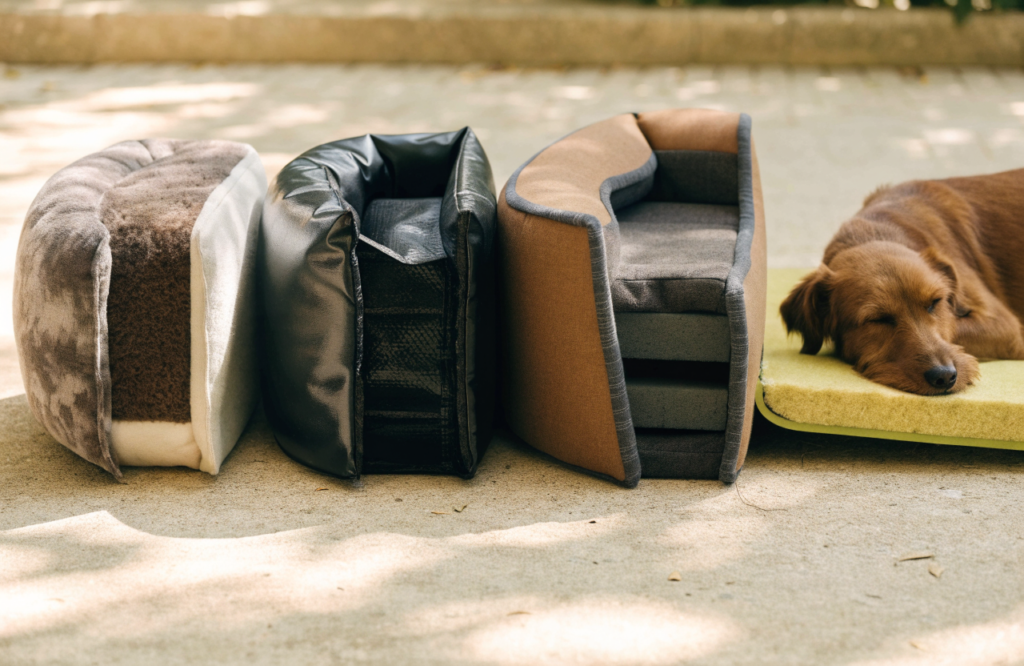 Cutaway of different waterproof dog bed constructions