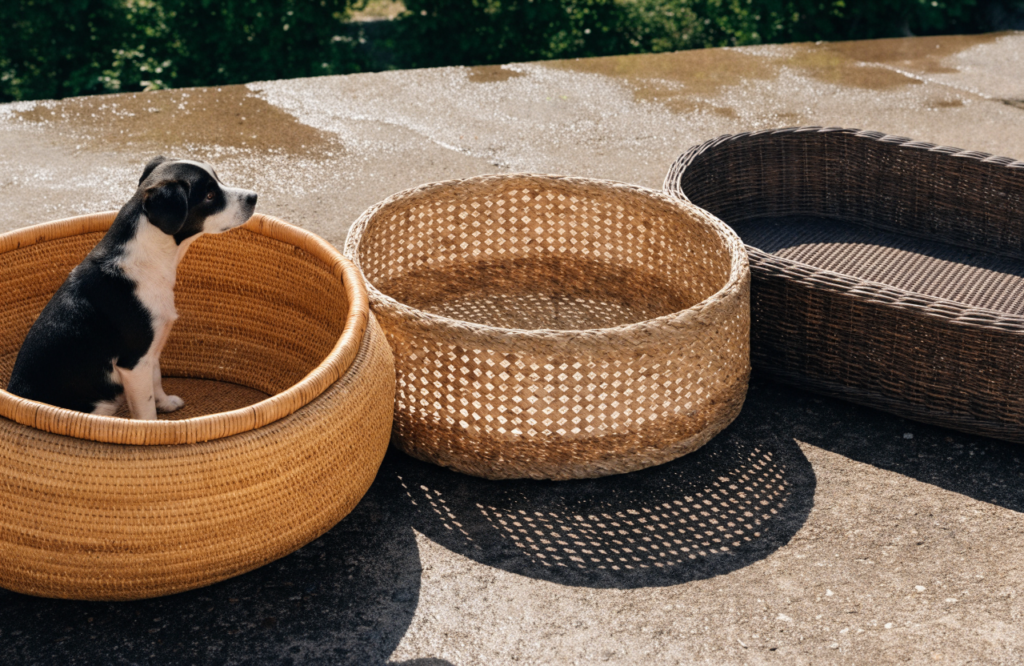 Rattan, seagrass and resin wicker dog beds compared